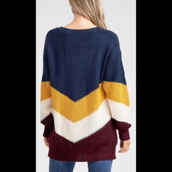 Stylish Chevron V-Neck In Perfect Color Blend- NEW - Picture 7 of 11